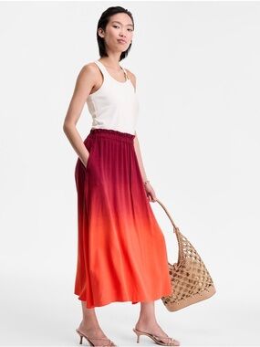 Ombre Maxi Skirt in Burgundy to Orange